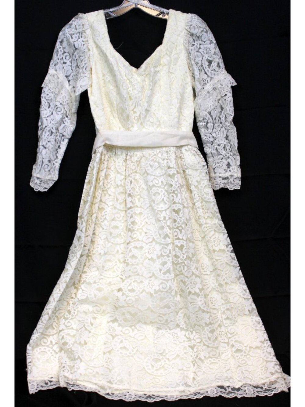Night Moves Vtg Prom 80s does 20s Lace Wedding Dress Gatsby Victorian 7/8 EUC